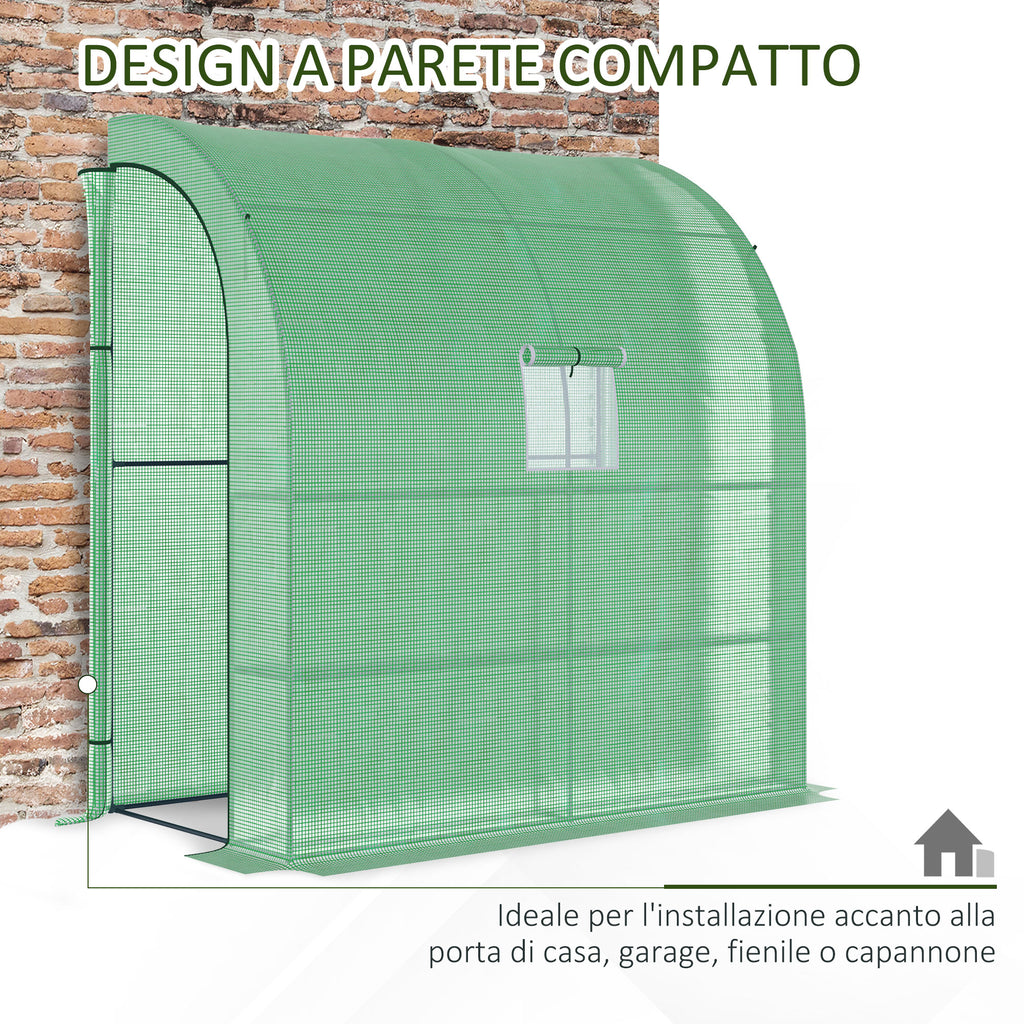 Outsunny Wall-Mounted Greenhouse with 2 Shelves for Plants and Flowers in Steel and PE, 200x100x215 cm, Green
