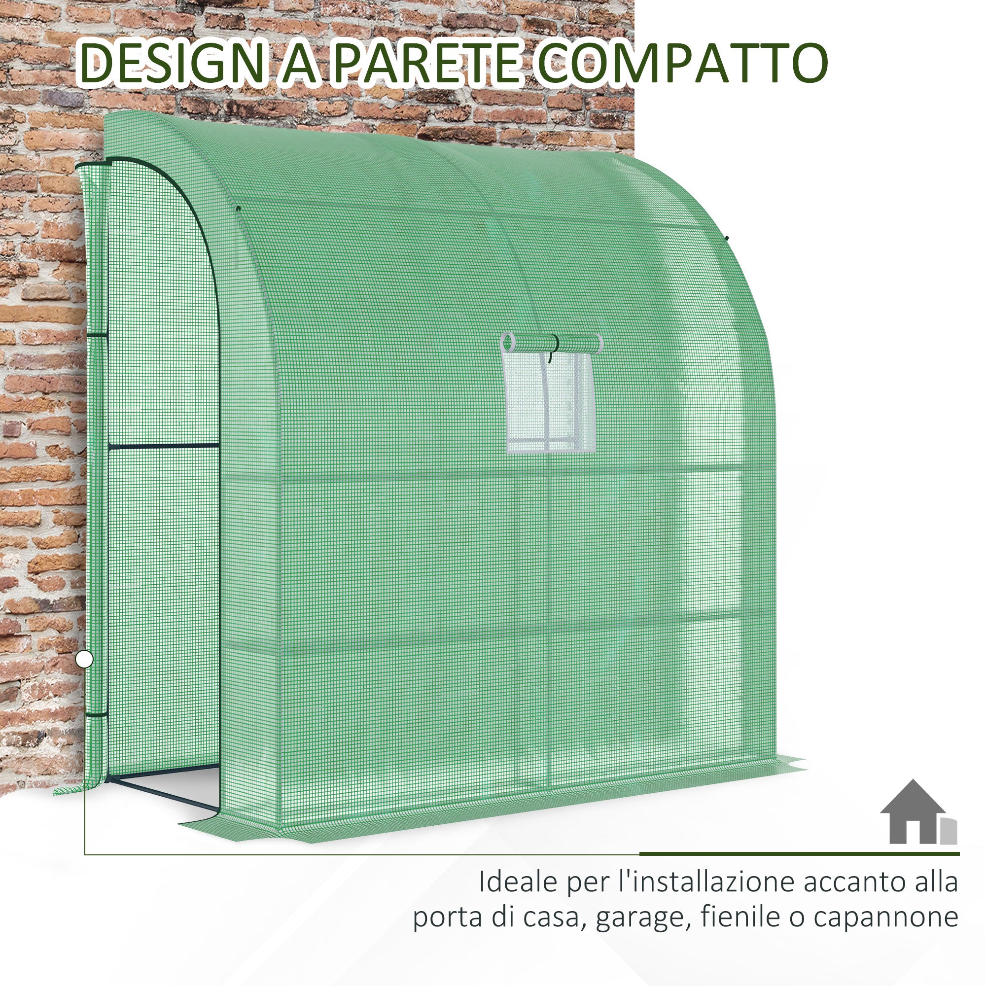 Outsunny Wall-Mounted Greenhouse with 2 Shelves for Plants and Flowers in Steel and PE, 200x100x215 cm, Green