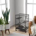 Small Animal Cage with Wheels, Rabbit and Chinchilla Cage with 3 Ramps and 3 Platforms, Bowl and Bottle, 61.5x44x95 cm, Black