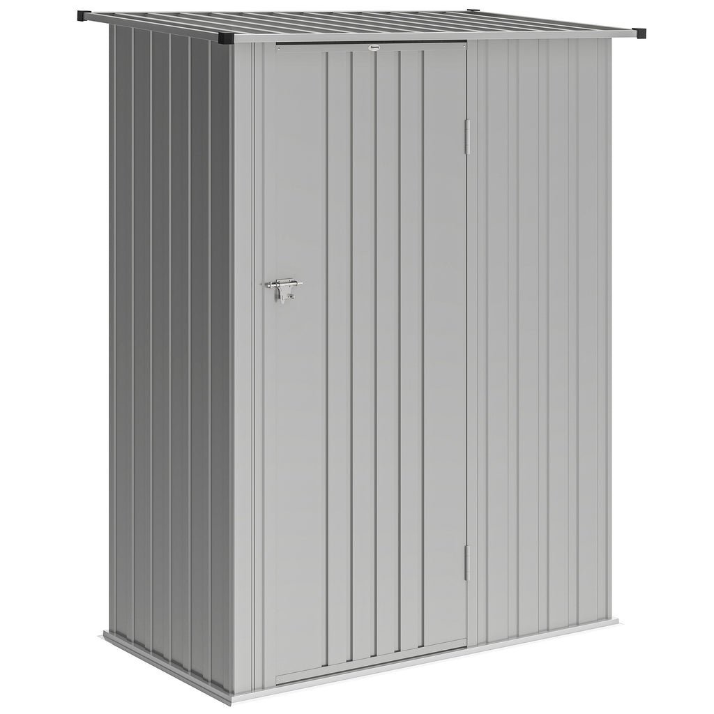 Outsunny Metal Tool Shed with Sloped Roof and Lockable Door, 142x86x189 cm, Silver