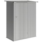 Outsunny Metal Tool Shed with Sloped Roof and Lockable Door, 142x86x189 cm, Silver