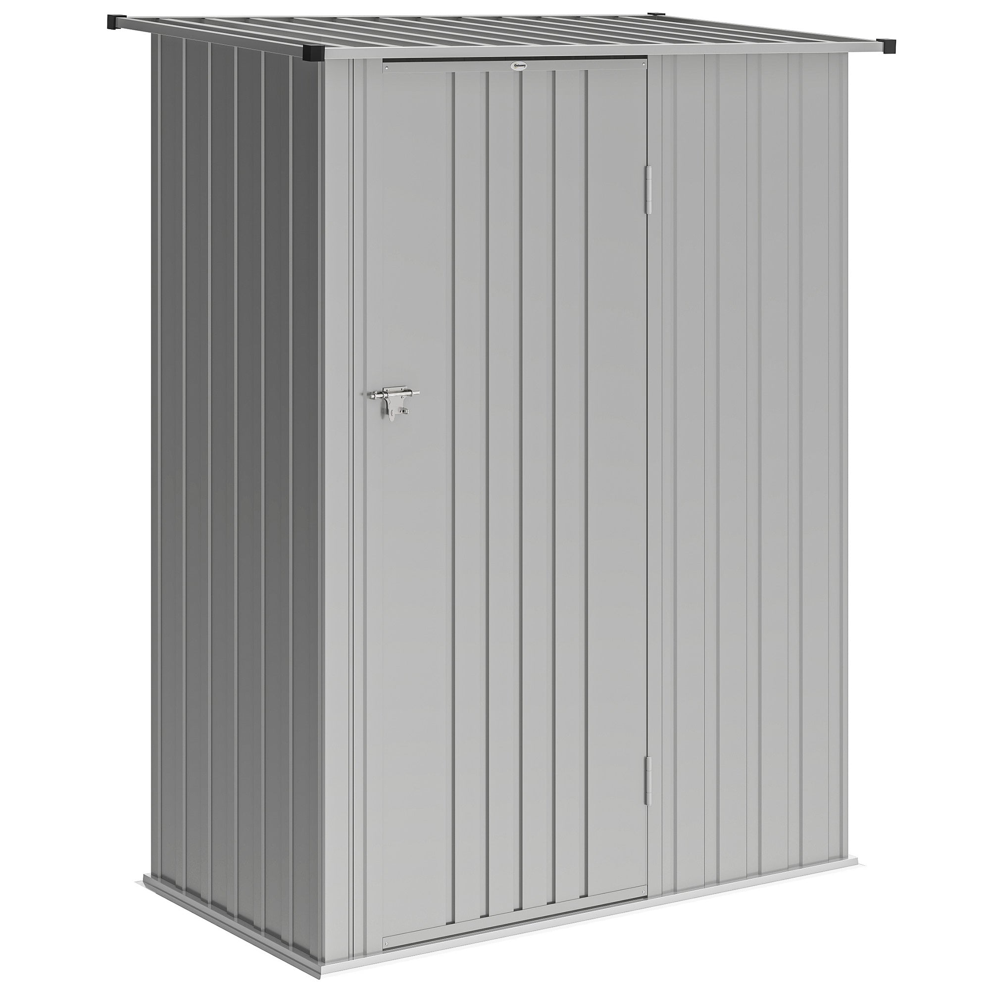 Outsunny Metal Tool Shed with Sloped Roof and Lockable Door, 142x86x189 cm, Silver
