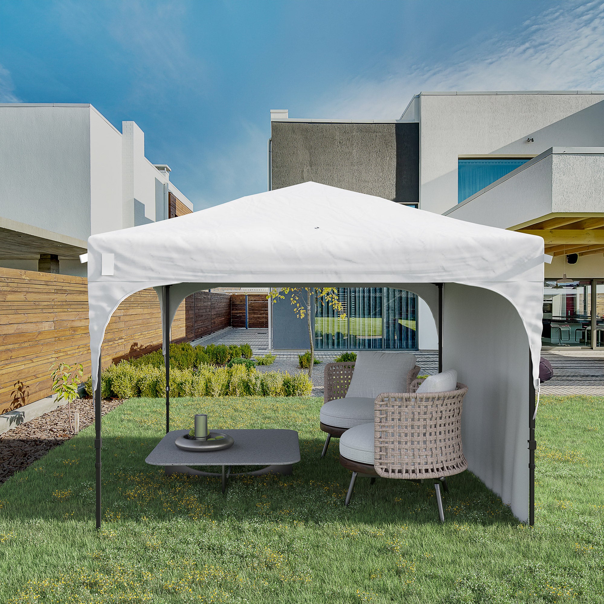 Outsunny Garden Gazebo 3x3 m at height adjustable on 3 levels, in polyester and steel, white - Borgè