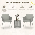 Outdoor Set with Glass Coffee Table and 2 Rattan Garden Chairs Boho Style, Light Grey