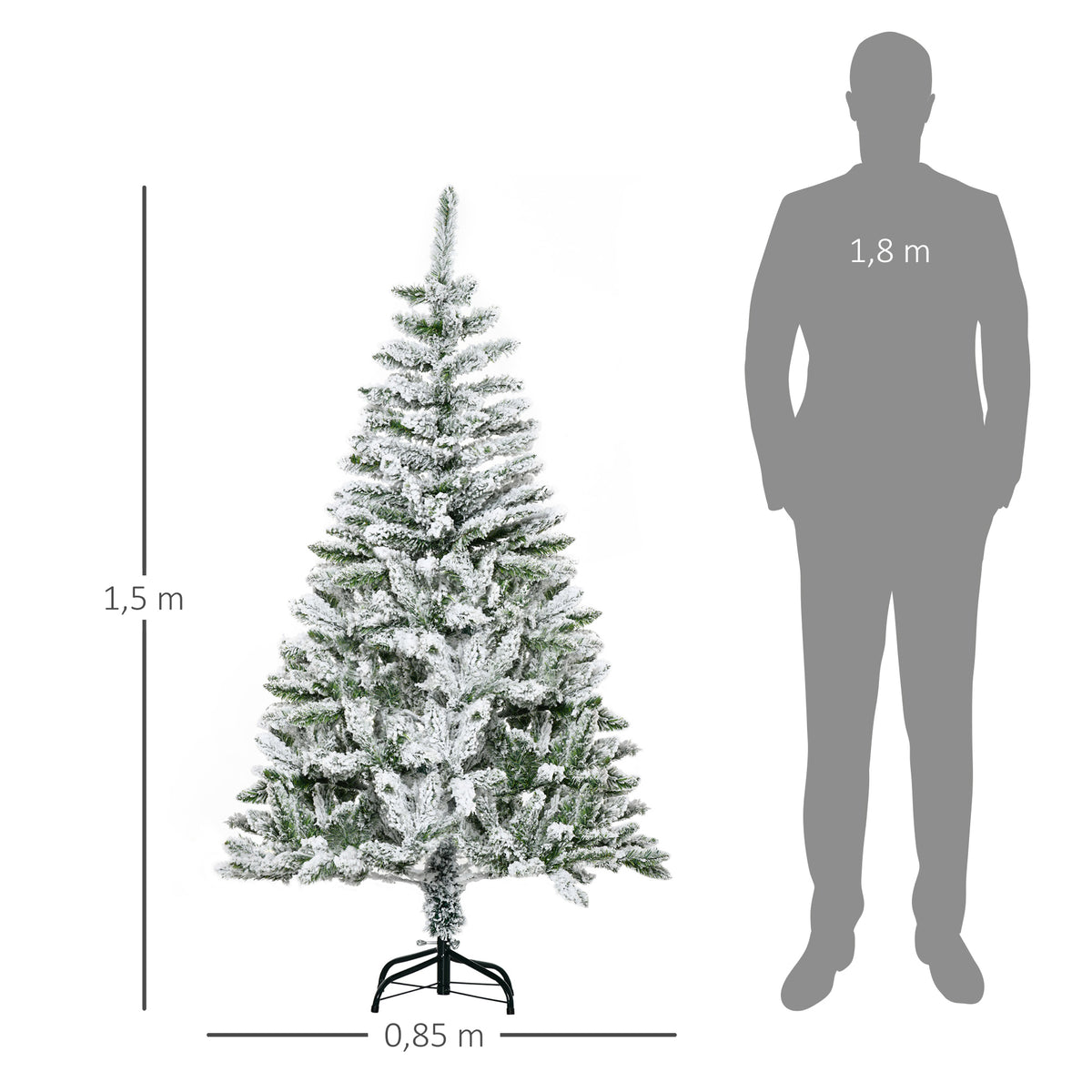HOMCOM 150cm Tall Snow-Covered Christmas Tree with 358 Fireproof Branches and Steel Base, Green