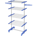 HOMCOM Vertical Drying Rack with 4 Adjustable Shelves, in Steel and Plastic, 142x55x172 cm, Blue and Silver - Borgè