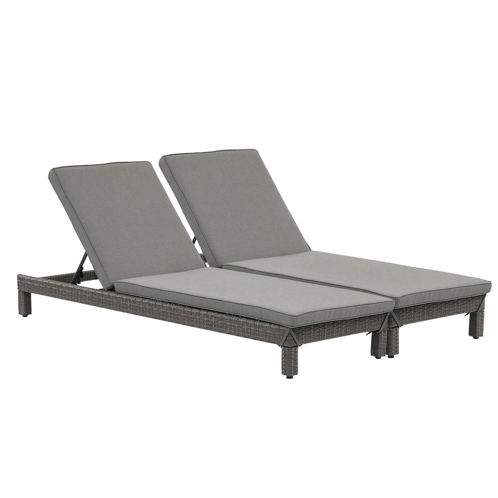 Outsunny Set of 2 Garden Loungers with Adjustable Padded Cushion, Grey