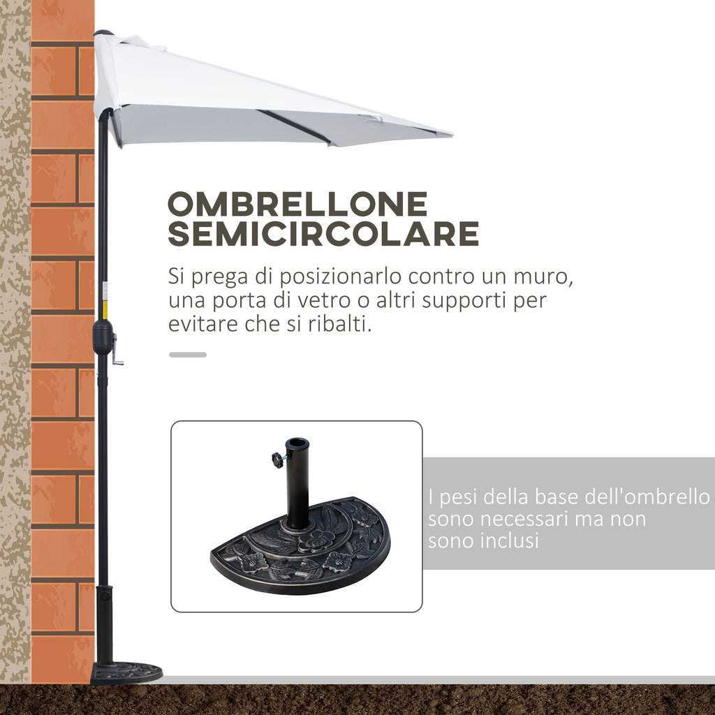 Crescent Moon Terrace Umbrella with Crank Opening and 2-Section Pole, 2.6x1.35 m, White