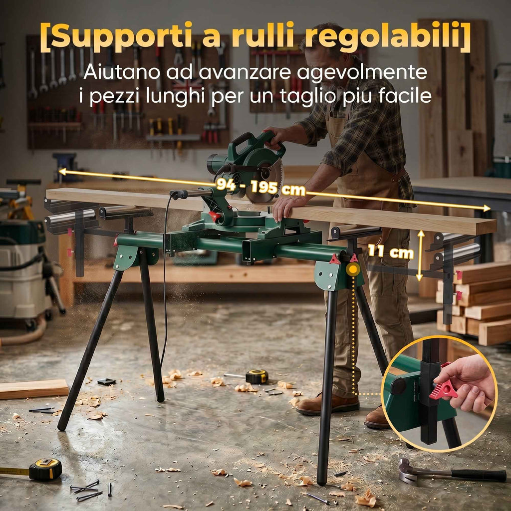 HOMCOM Mitre Saw Stand with Adjustable Arms, Folding Legs, Adjustable Height, 150 kg Capacity, Green
