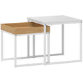 HOMCOM Modern Stackable Coffee Table Set with Tray, 45x45x45 cm, White and Oak