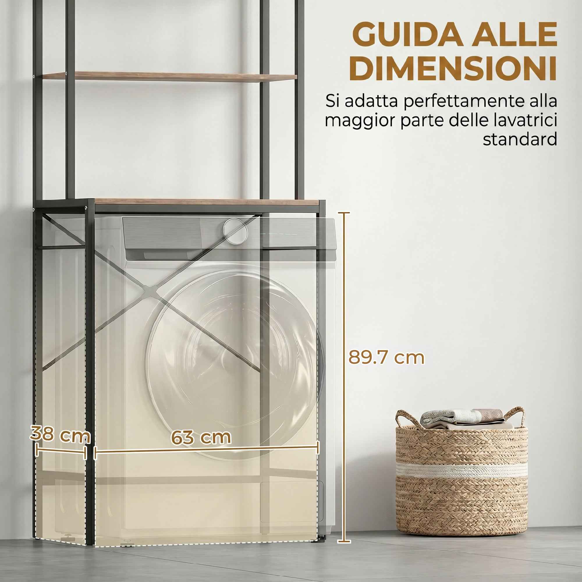 HOMCOM 3-Tier Washing Machine Cabinet with Hanging Rail, Wood and Steel, 67x40x161.8 cm, Brown and Black