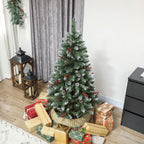 150cm Indoor Christmas Tree with 398 Branches, Pine Cones and Red Berries, Metal Base, Green