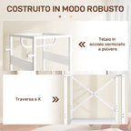 Floor Coat Hanger with Rod and 2 Open Shelves, in Wood and Steel, 38.5x30x170 cm, White and Wood Color