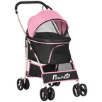 PawHut 2-in-1 Foldable Dog Stroller, Convertible to a Carrier with 2 Leashes and Cushion, Pink