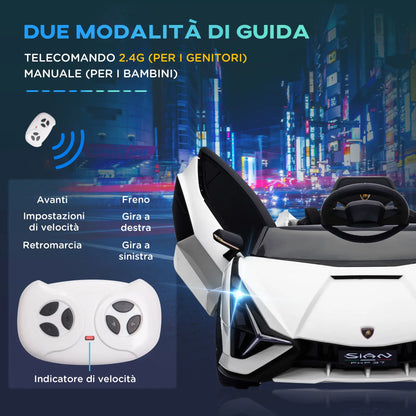 Electric Car for Children 3-5 Years Lamborghini 12V with Remote Control and Speed 3-5km/h, White