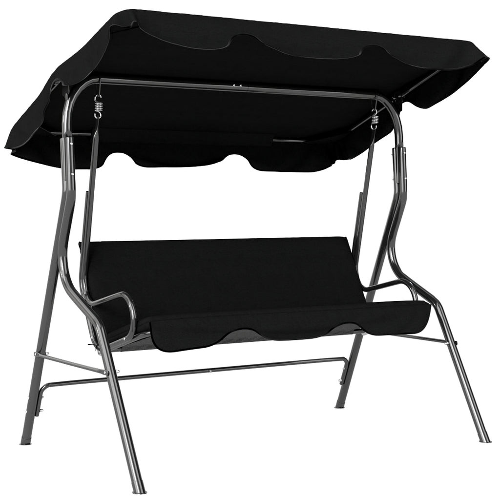 Outsunny 3-Seater Swing with Adjustable Canopy and Cushions, Steel and Polyester, 170x110x153 cm, Black