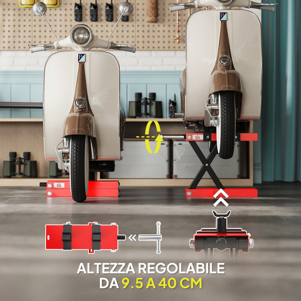 Steel Motorcycle Lift Stand Capacity 500kg, Foldable with Adjustable Height and Crank, Red