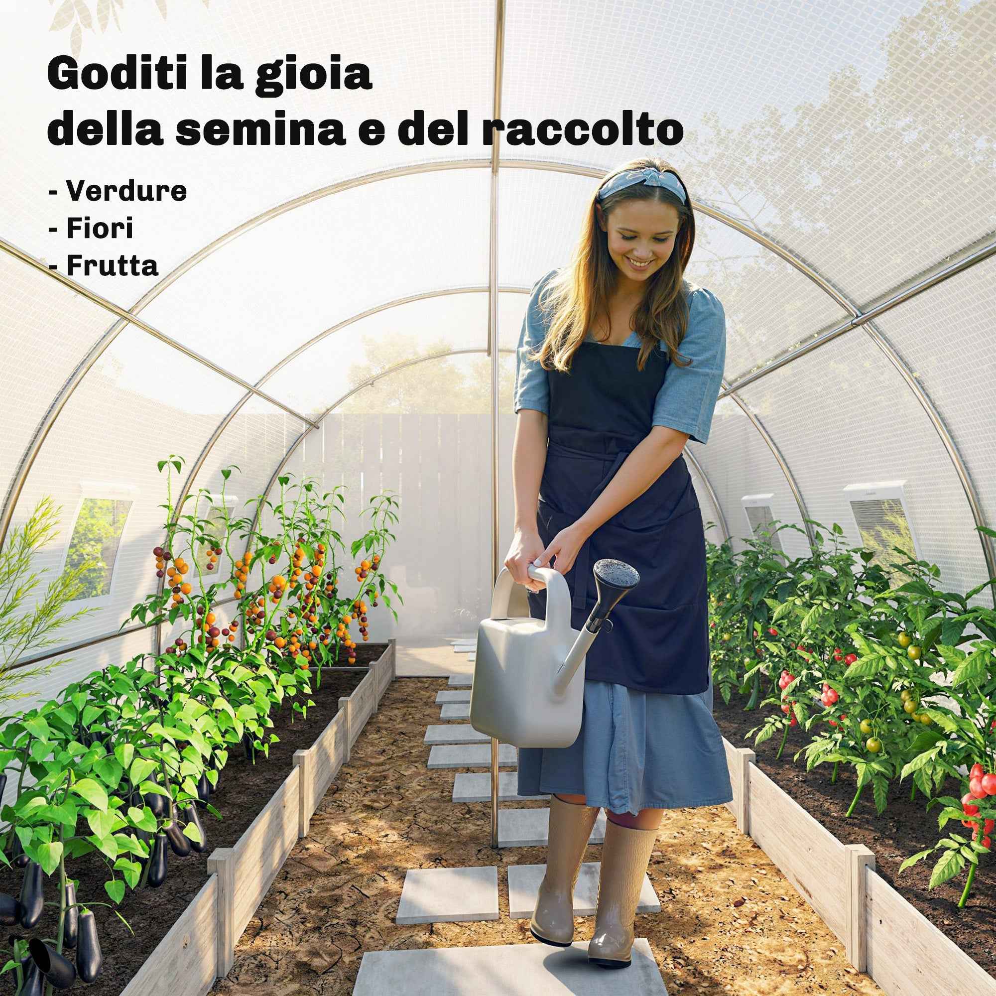 Outsunny Tunnel Greenhouse with 2 Removable Poles and Mesh Doors and Windows, in Galvanized Steel and PE, 396x300x200 cm, White