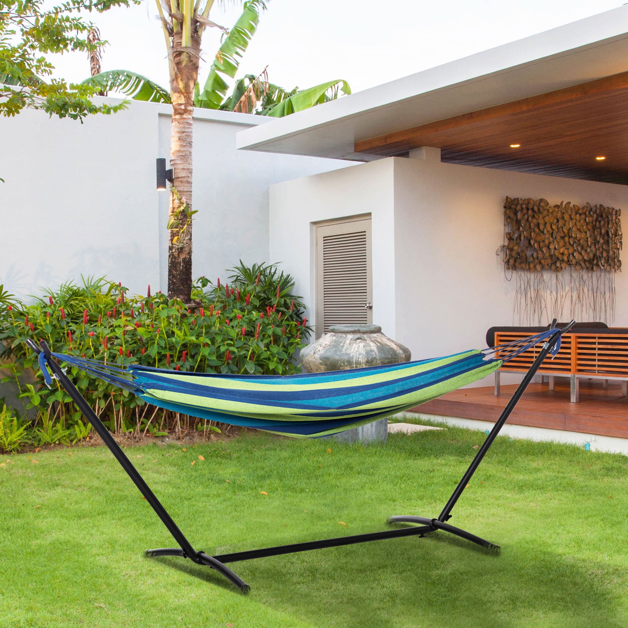 Outsunny Freestanding Hammock with Stand, Adjustable Height and Carry Bag, 298x117x105 cm, Green