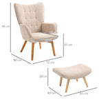 Relaxing Chair with Pouf Footstool in Corduroy with High Back and Armrests, Beige