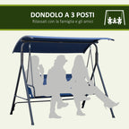 3 Seater Garden Swing with Adjustable Canopy, Oxford Fabric and Steel, Dark Blue