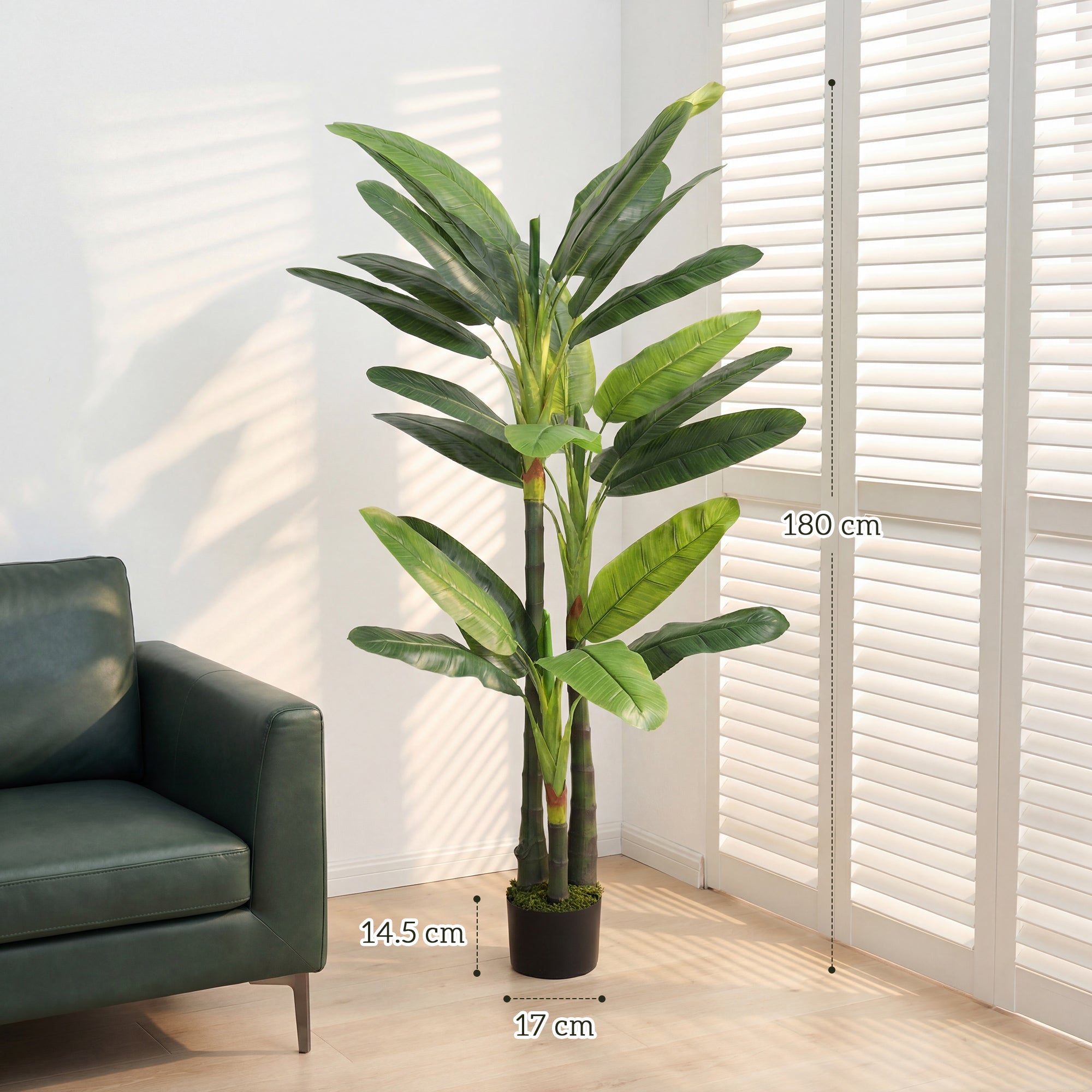 HOMCOM Artificial Banana Tree, Fake Plant with 18 Leaves, 180 cm, Green