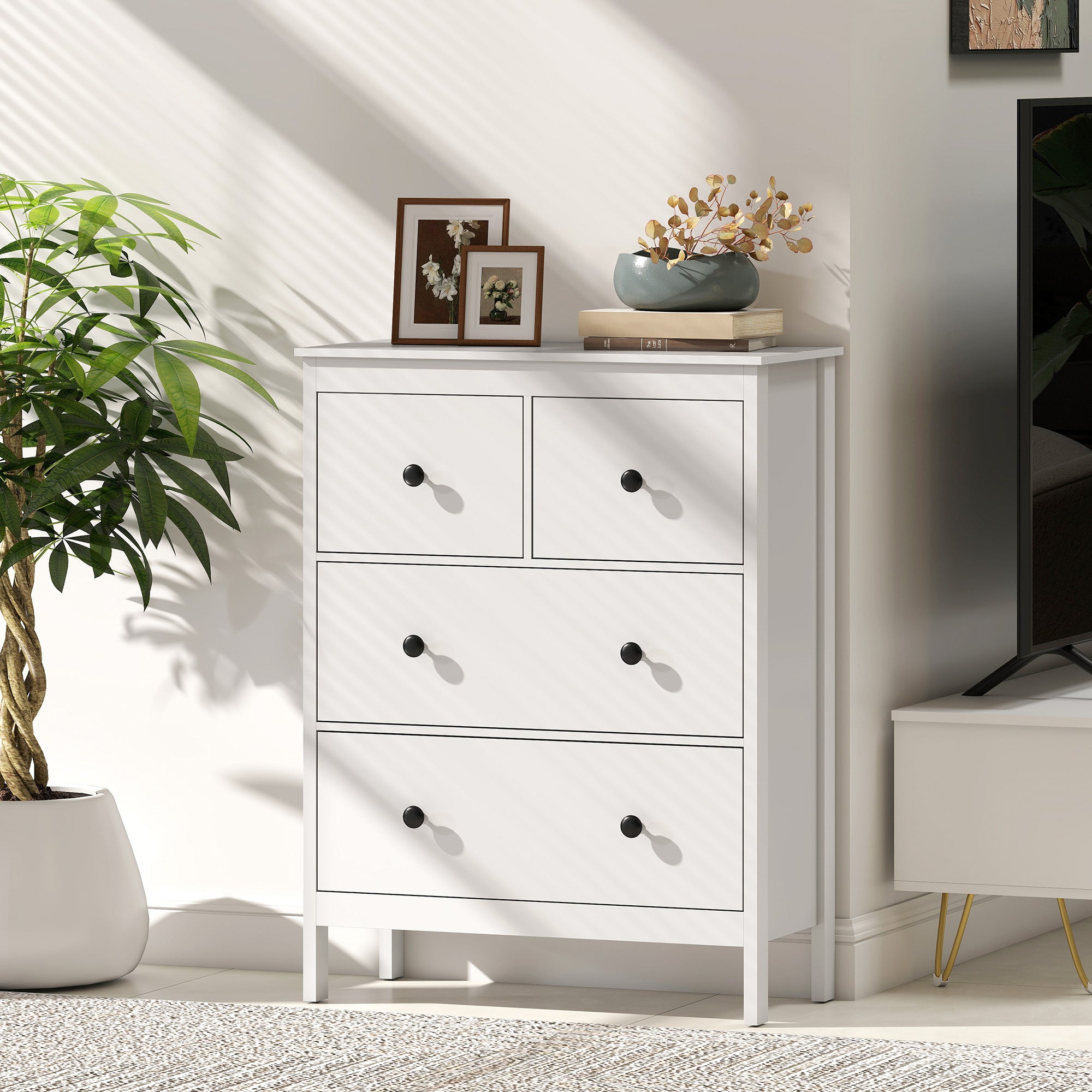 4-Drawer Chest of Drawers for Bedroom and Entrance Multipurpose Wooden, 74x35x97 cm, White