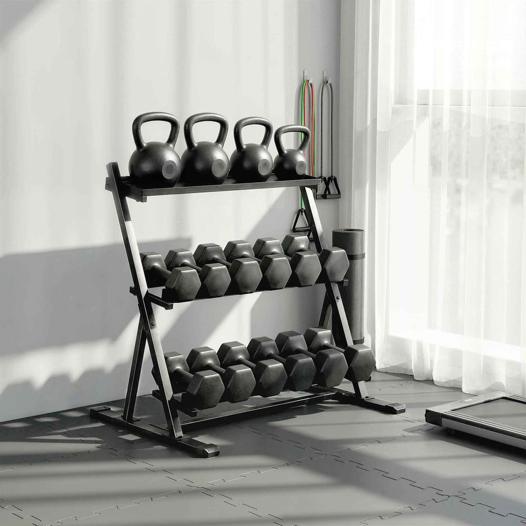 SPORTNOW Weight Rack, 3-Level Adjustable Dumbbell Rack, Steel, Black