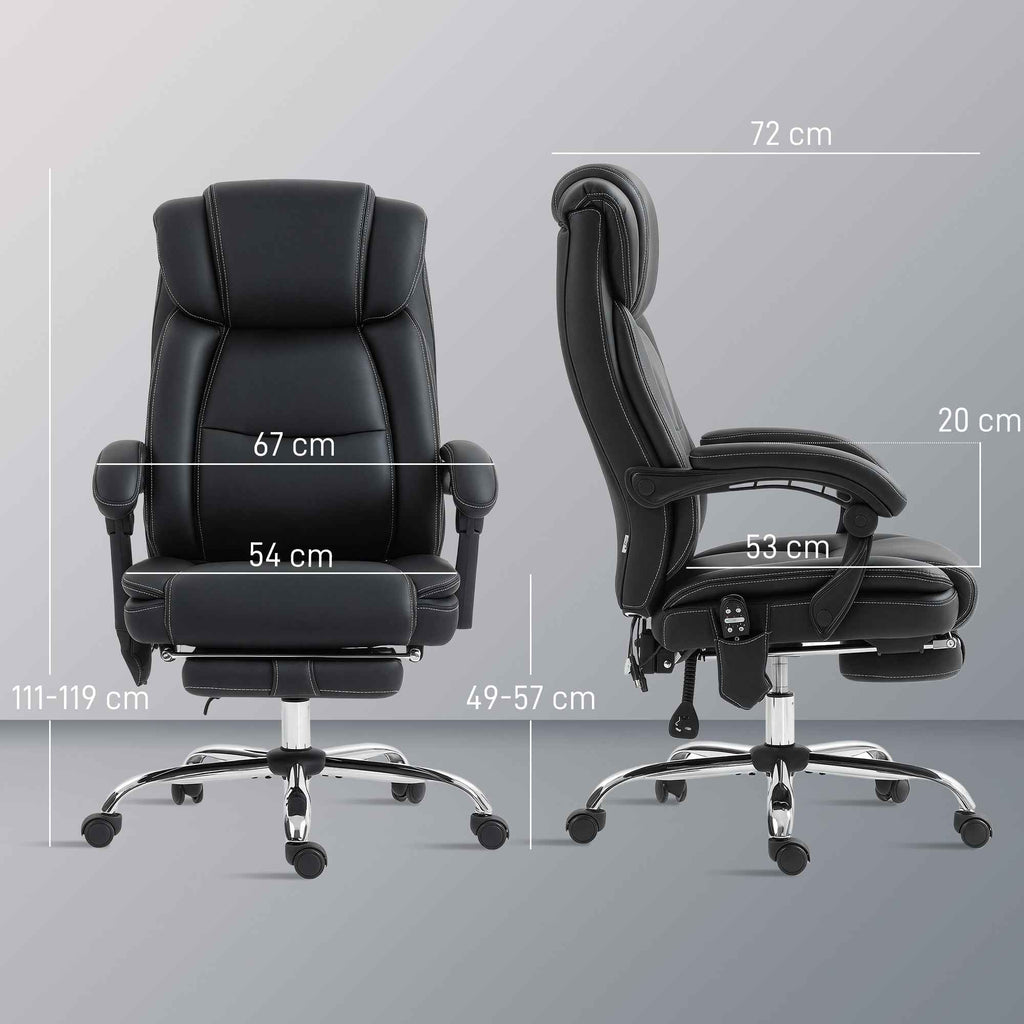 HOMCOM Heated Massage Office Chair, PU Leather Reclining Chair with Remote Control and Footrest, Black