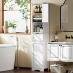 HOMCOM Wooden Bathroom Cabinet with 2 Sensor Cabinets, Open Shelf and Drawer, 40x30x170 cm, White