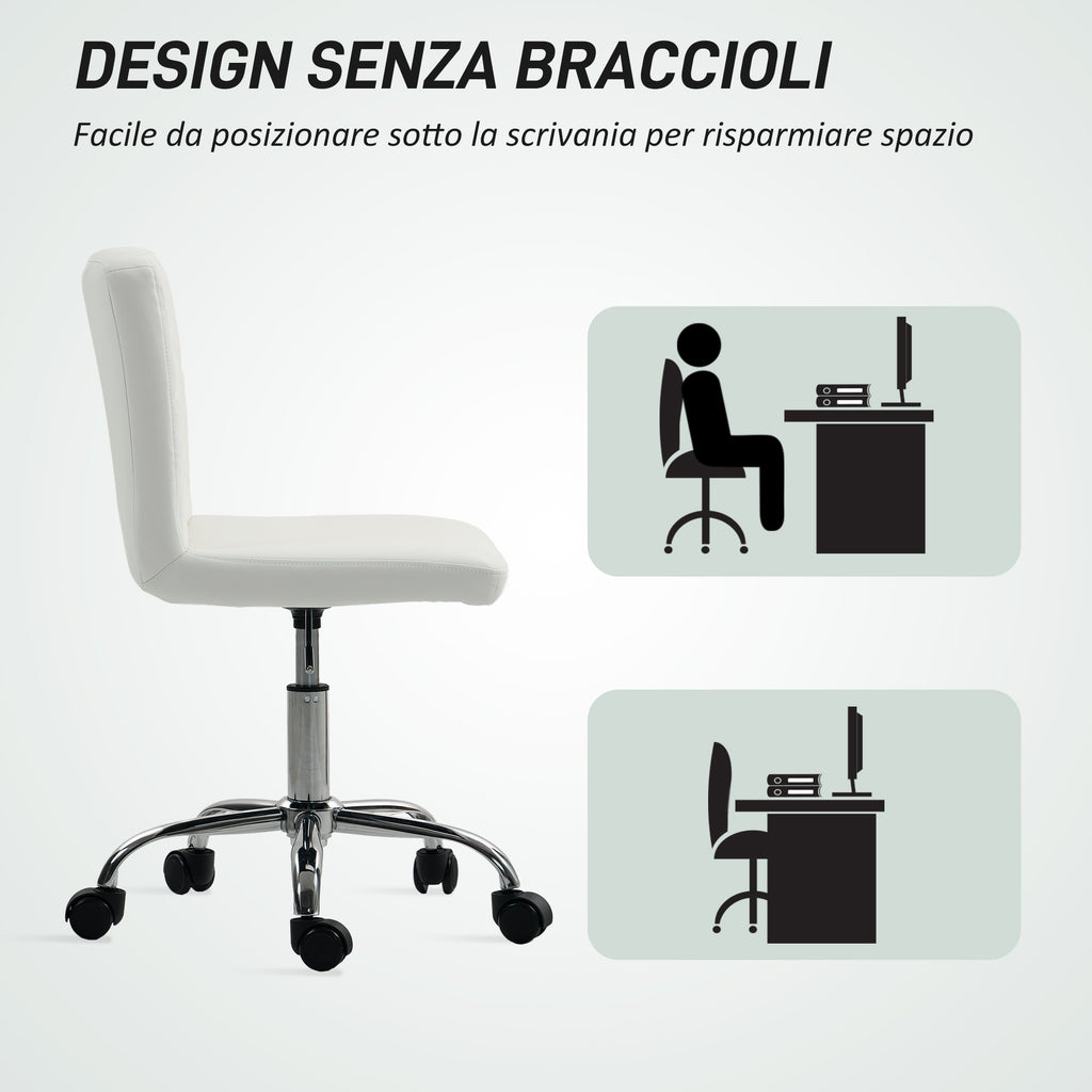 Adjustable Office Chair with Button Upholstery, PU Leather, Foam and Steel, 44x50x78-88 cm, White