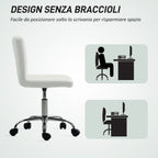 Adjustable Office Chair with Button Upholstery, PU Leather, Foam and Steel, 44x50x78-88 cm, White