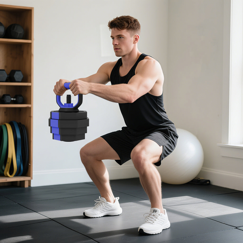 SPORTNOW 6-in-1 Plastic and Sand Gym Weight Set, Can Be Used as Kettlebell, Dumbbell, Barbell, Stand, Blue