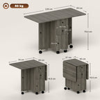 6-Wheel Drop-Leaf Table with 2 Drawers and Cabinet Doors, Wooden, 120x60x76.5 cm, Grey
