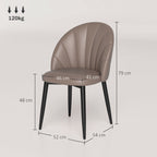 Set of 2 PU Leather Dining Chairs with Metal Legs and Shell Backrest, Brown
