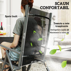 7 Piece Garden Set with 6 Folding Chairs and Extendable Table, in Steel, Aluminum and Mesh Grey and Black