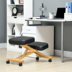 Ergonomic Postural Kneeling Chair, Adjustable Height and Wooden Wheels, Black