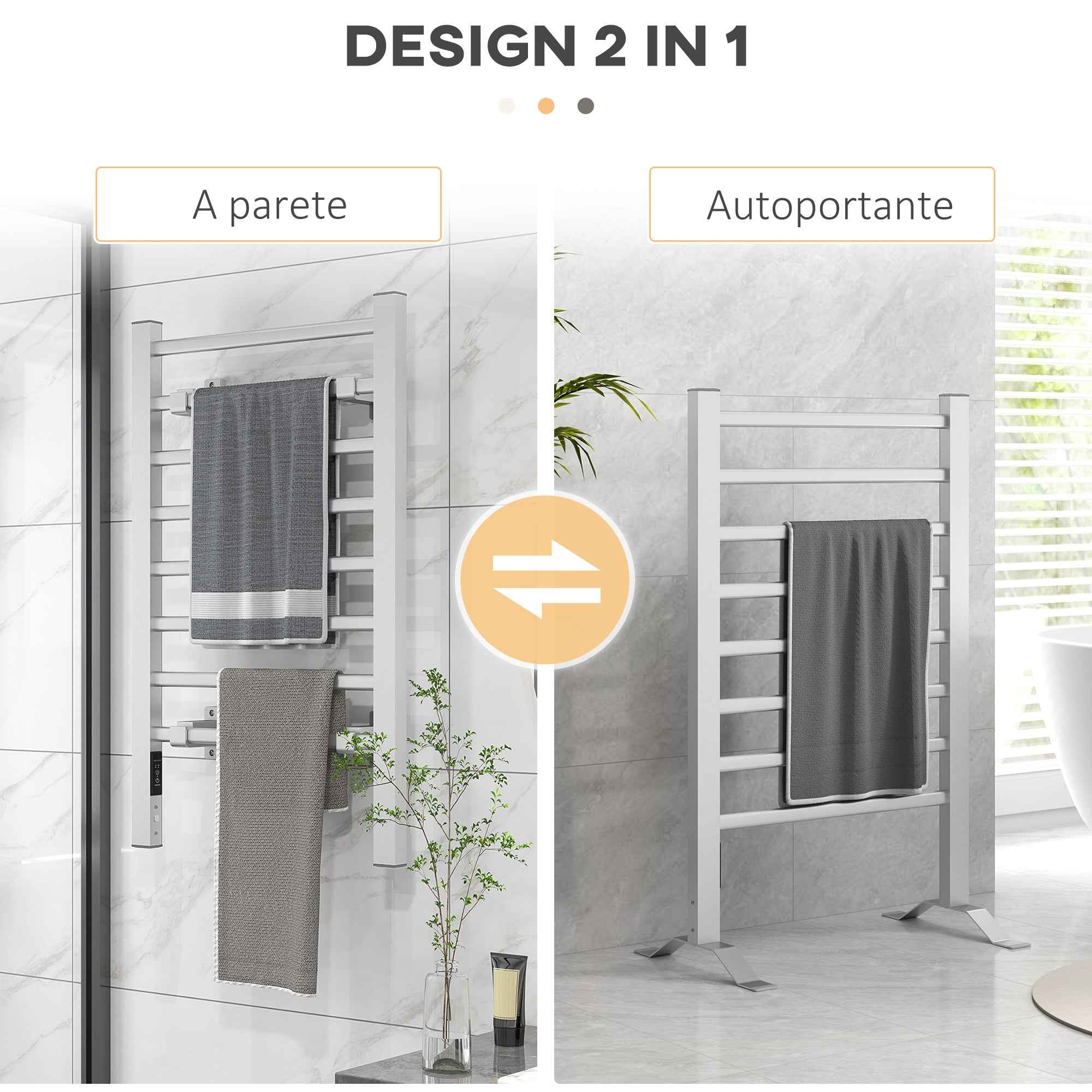 HOMCOM 150W Electric Floor or Wall Towel Warmer with 8 Bars and 2-4 Hour Timer, 53x35x90 cm, Silver