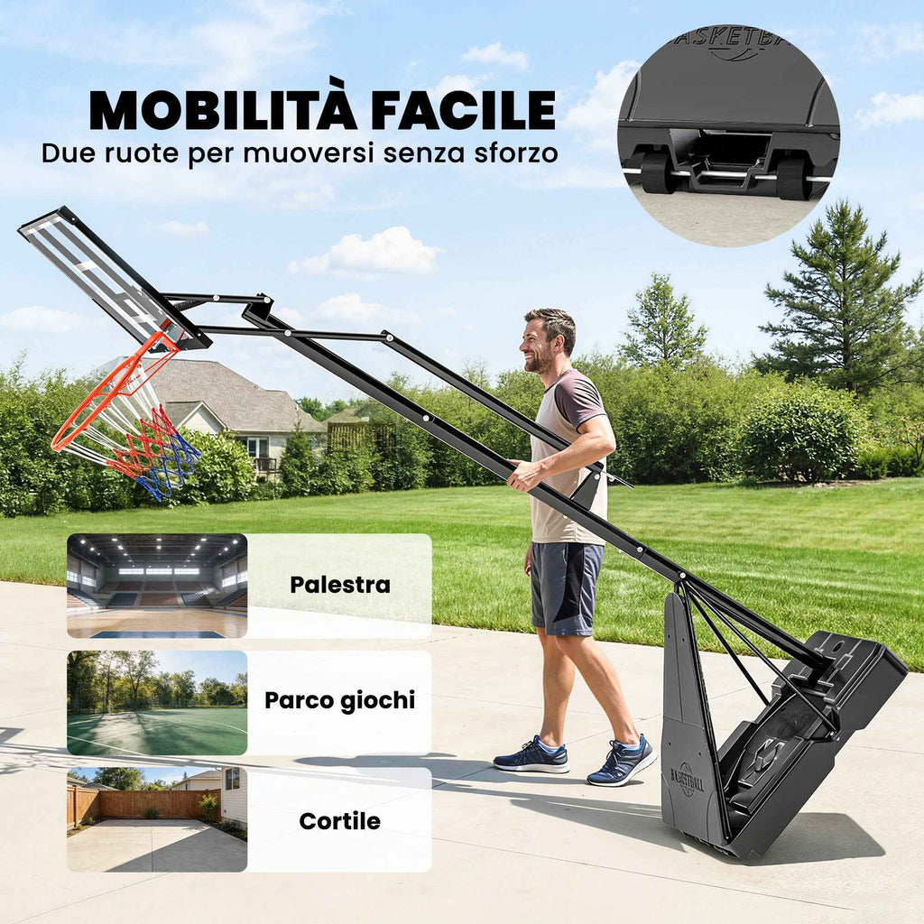 SPORTNOW Portable Outdoor Basketball Hoop, Adjustable 2.45-3.05m, Shatterproof Backboard, Hand Crank Adjustment