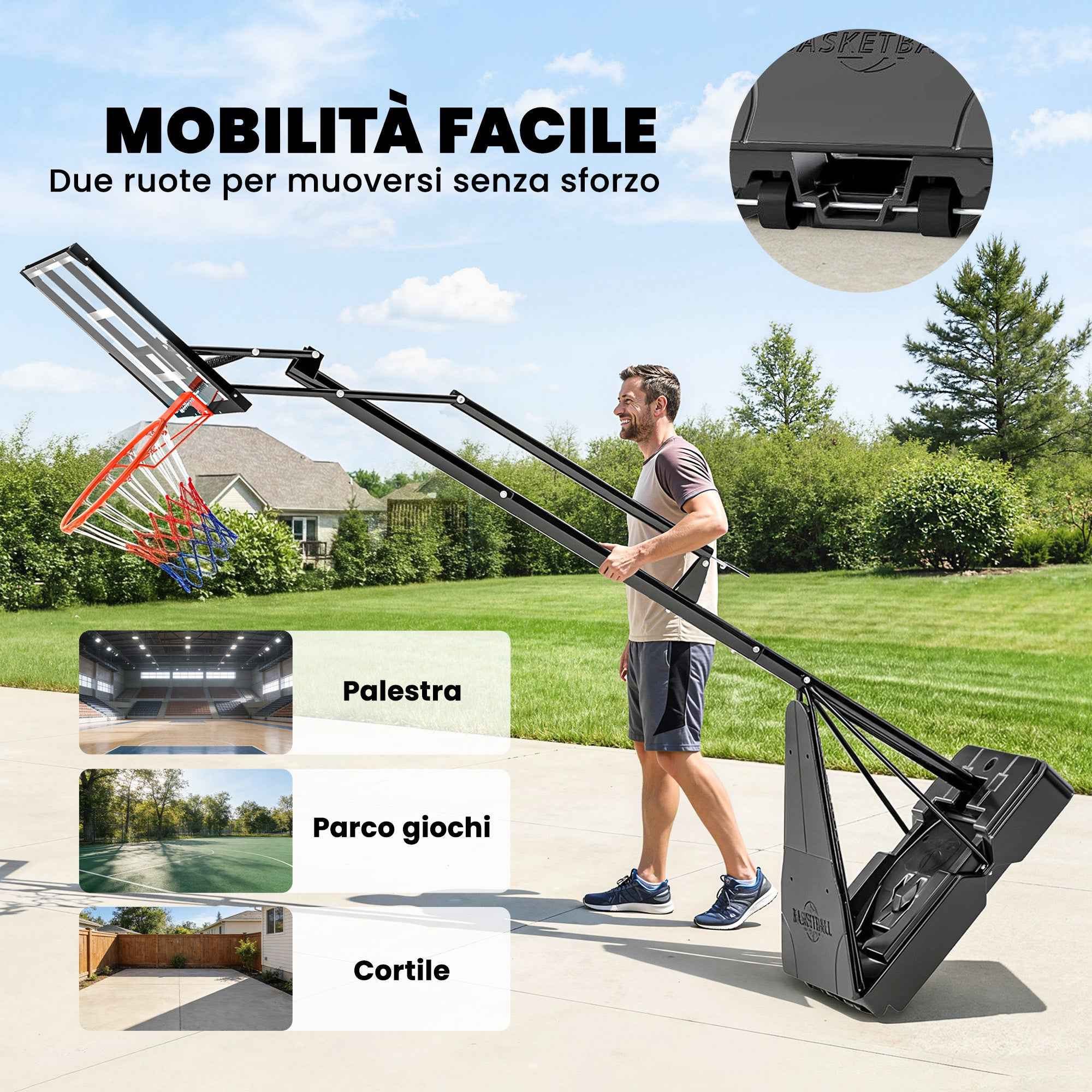 SPORTNOW Portable Outdoor Basketball Hoop, Adjustable 2.45-3.05m, Shatterproof Backboard, Hand Crank Adjustment