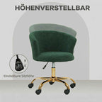 Vinsetto Teddy Velvet Swivel Office Chair, Steel Frame, Adjustable Height, 120kg Load Capacity, Dark Green