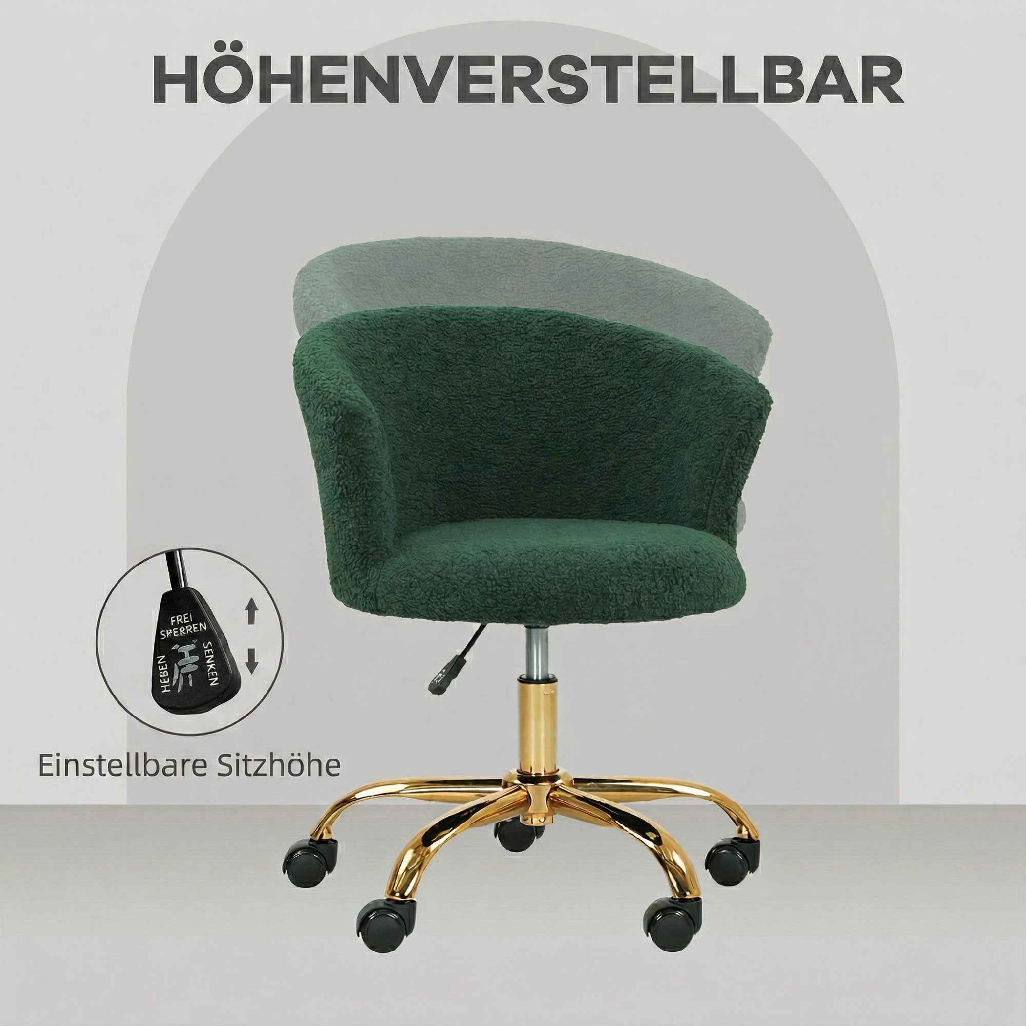 Vinsetto Teddy Velvet Swivel Office Chair, Steel Frame, Adjustable Height, 120kg Load Capacity, Dark Green