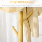 8 Hook Coat Tree with Round Base in Bamboo, Wood and Metal, Ø37.8x175.6 cm, Wood and White