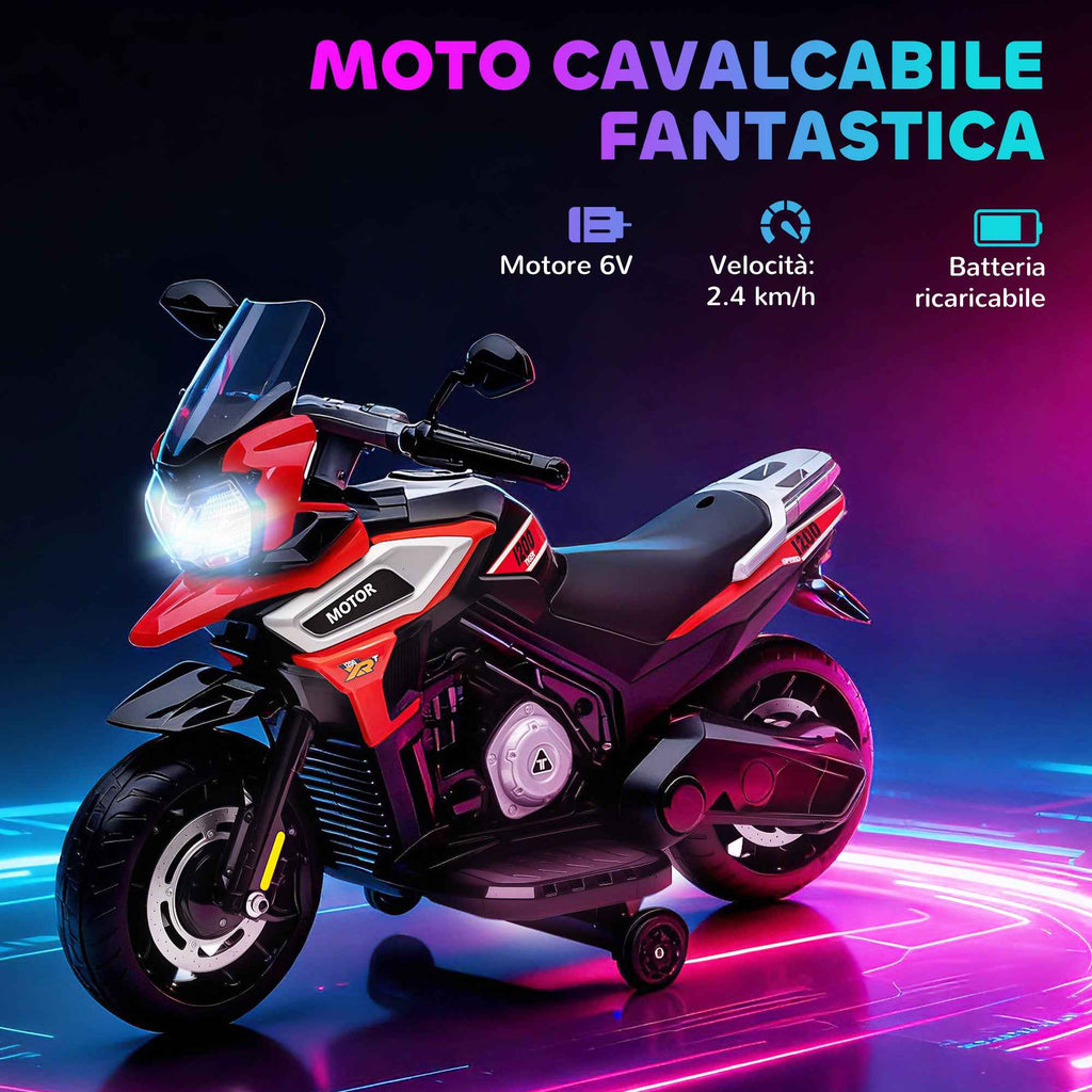 AIYAPLAY Children's Electric Motorcycle with Wheels, Mirrors and Footrest, Made of PP and Metal, 85.5x44.5x56 cm, Red