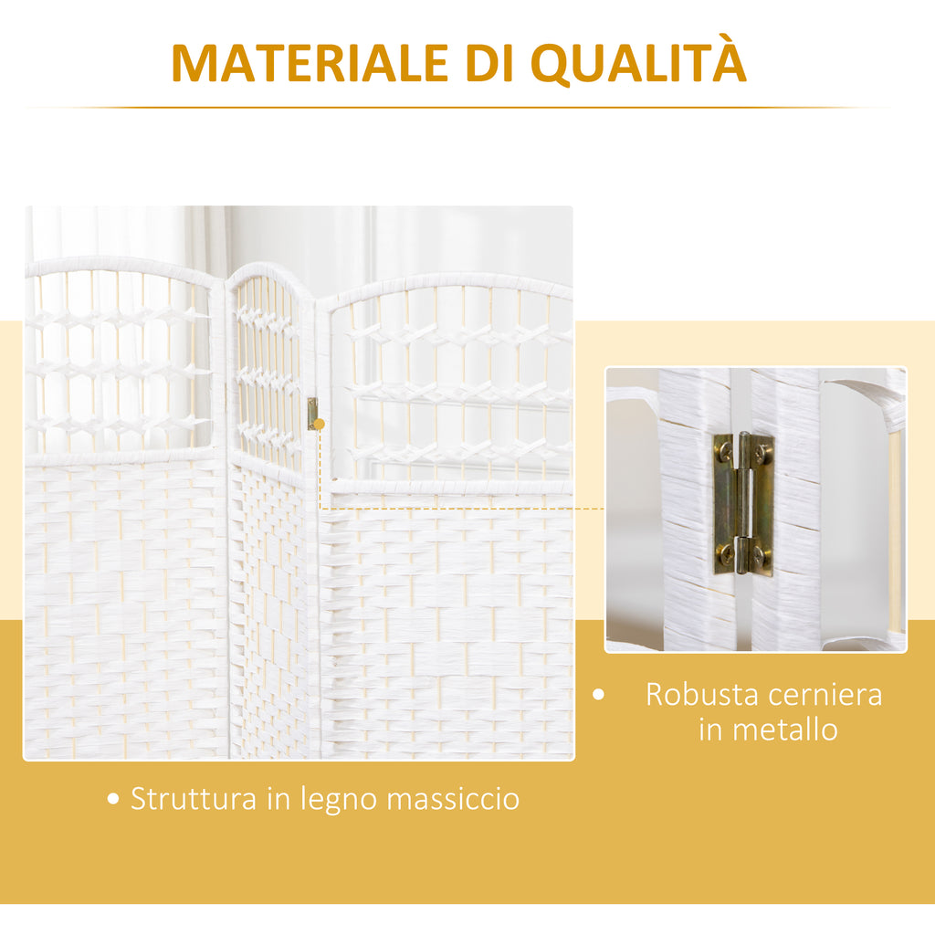 4-Panel Folding Screen for Indoors, Freestanding and Woven, 160x170 cm, White