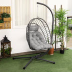 Hanging Armchair in PE Rattan with Cushion, Folding Seat and Steel Structure, Grey - Borgè