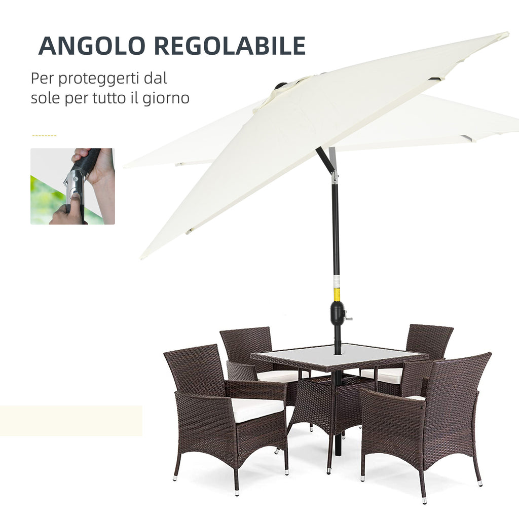 Rectangular Umbrella 2x3 m Foldable and Adjustable with Crank, in Aluminum and Polyester, Cream White