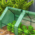 Outsunny 4-Door Roll-Up Mini Garden Greenhouse with Extended Cover, Steel and PE, 360x90x90 cm, Green