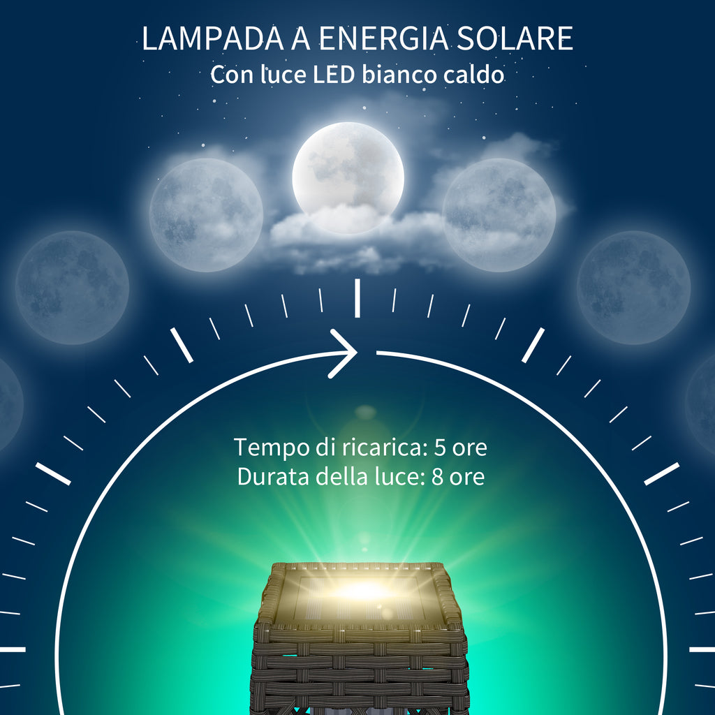 Solar Garden Lamp with LED Lighting, in Steel and PE Rattan, 20x20x68 cm, Gray