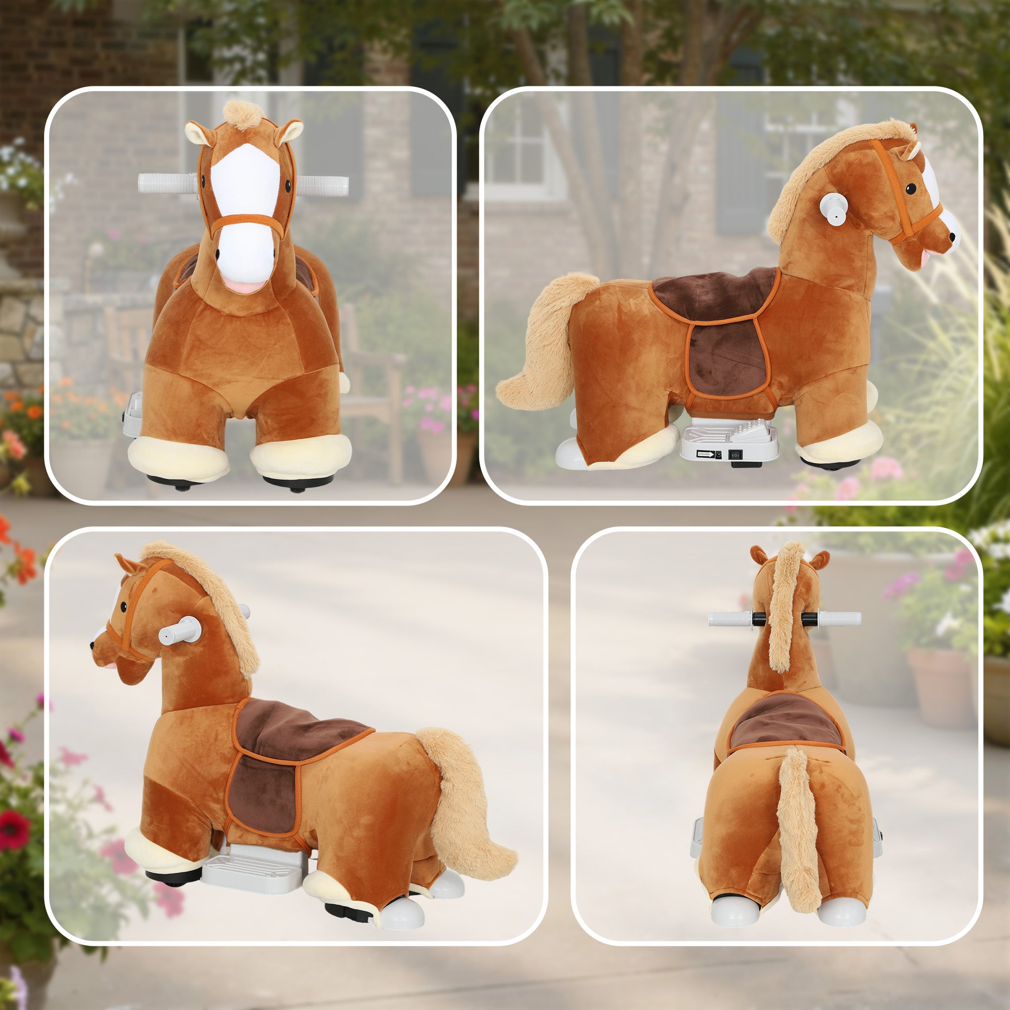 AIYAPLAY Electric Horse for Children with Pedals, Wheels and Sounds, Plush and Metal, 74x34x51 cm, Brown